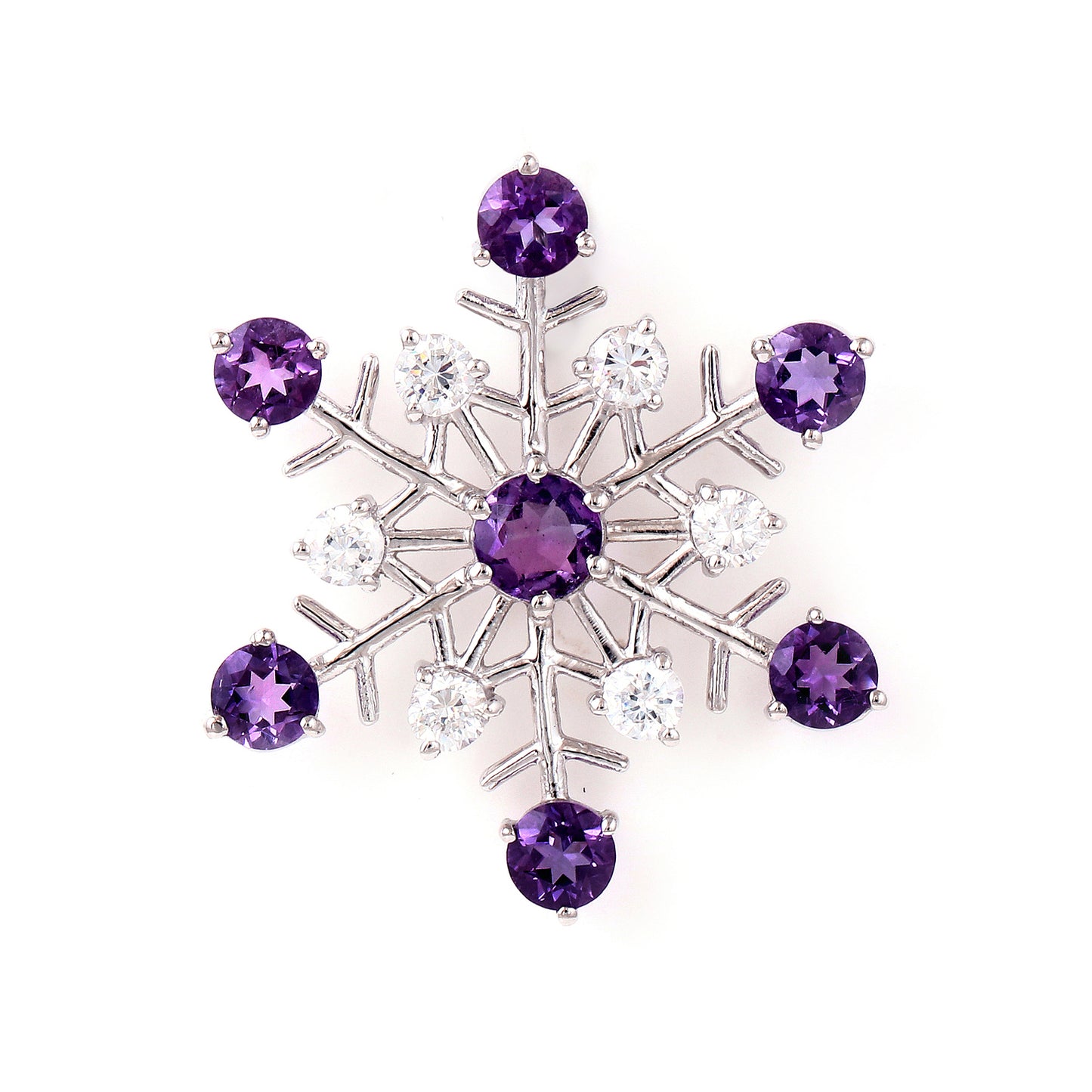 Amethyst and Cubic Zirconia sterling silver snowflake pendant