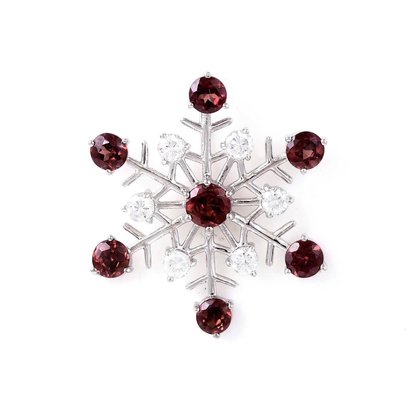 Red Zircon and Cubic Zirconia sterling silver snowflake pendant