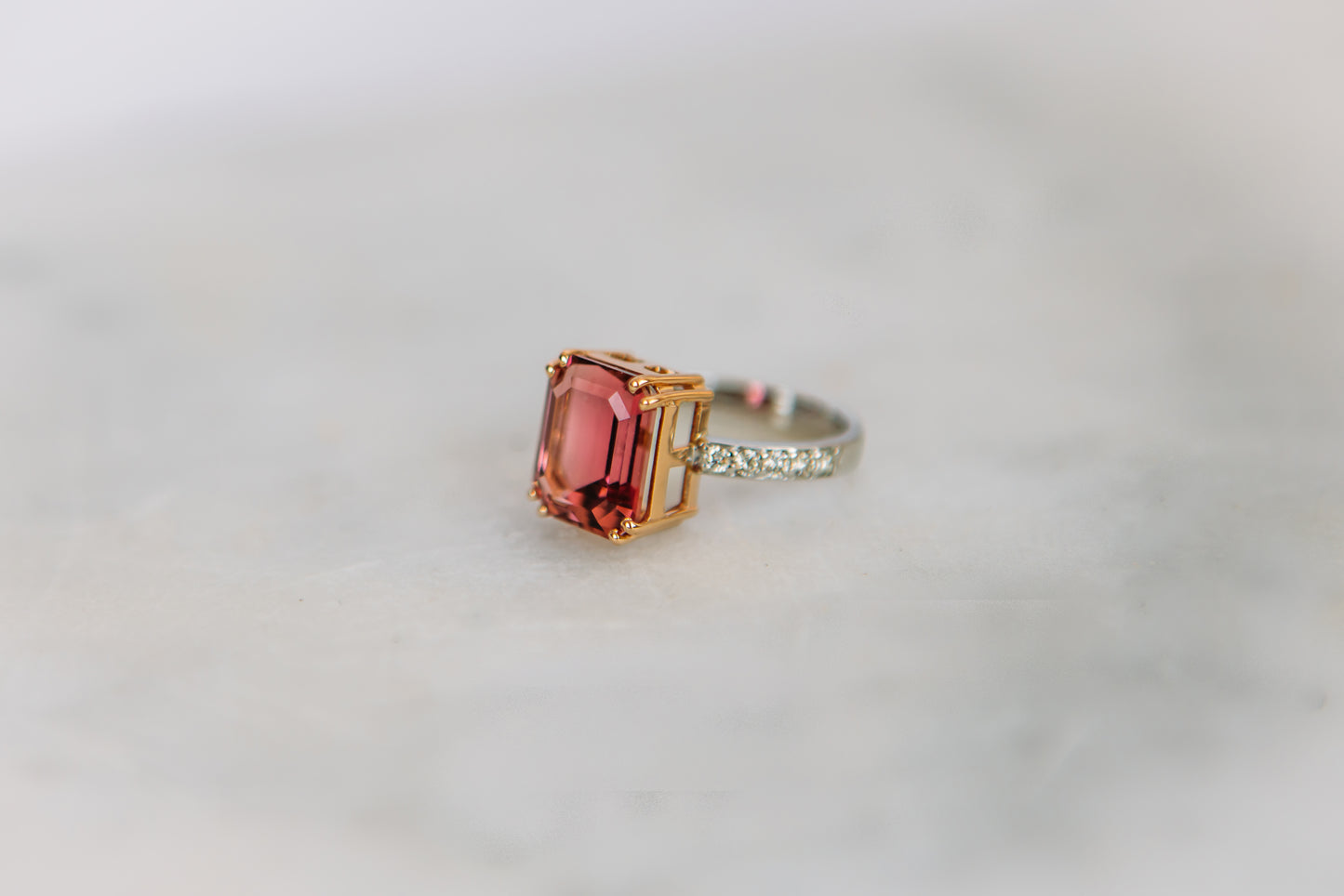 Dazzling Pink Tourmaline and Diamond Ring in 18k rose and white gold