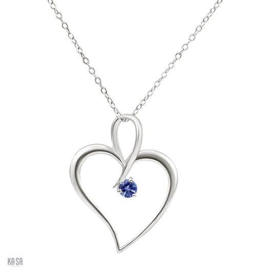 Tanzanite and sterling silver heart-shaped pendant