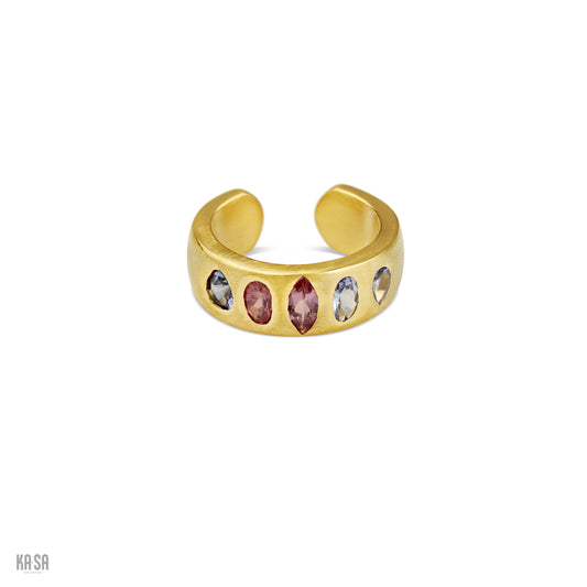 Multi gemstone and gold vermeil open ring