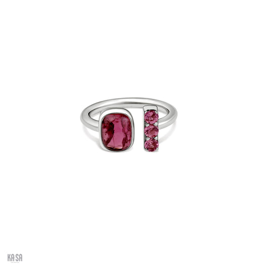 Pink Tourmaline and sterling silver open ring