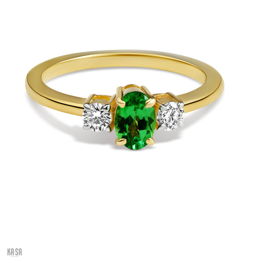 Tsavorite and 0.21 carat diamond ring in 18 karat yellow gold