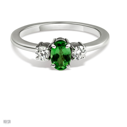 Tsavorite and 0.21 carat diamond ring in 18 karat white gold