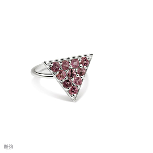 Pink tourmaline and sterling silver triangle ring