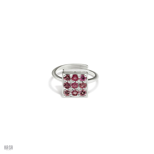 "Pretty in Pink" Tourmaline studded square ring