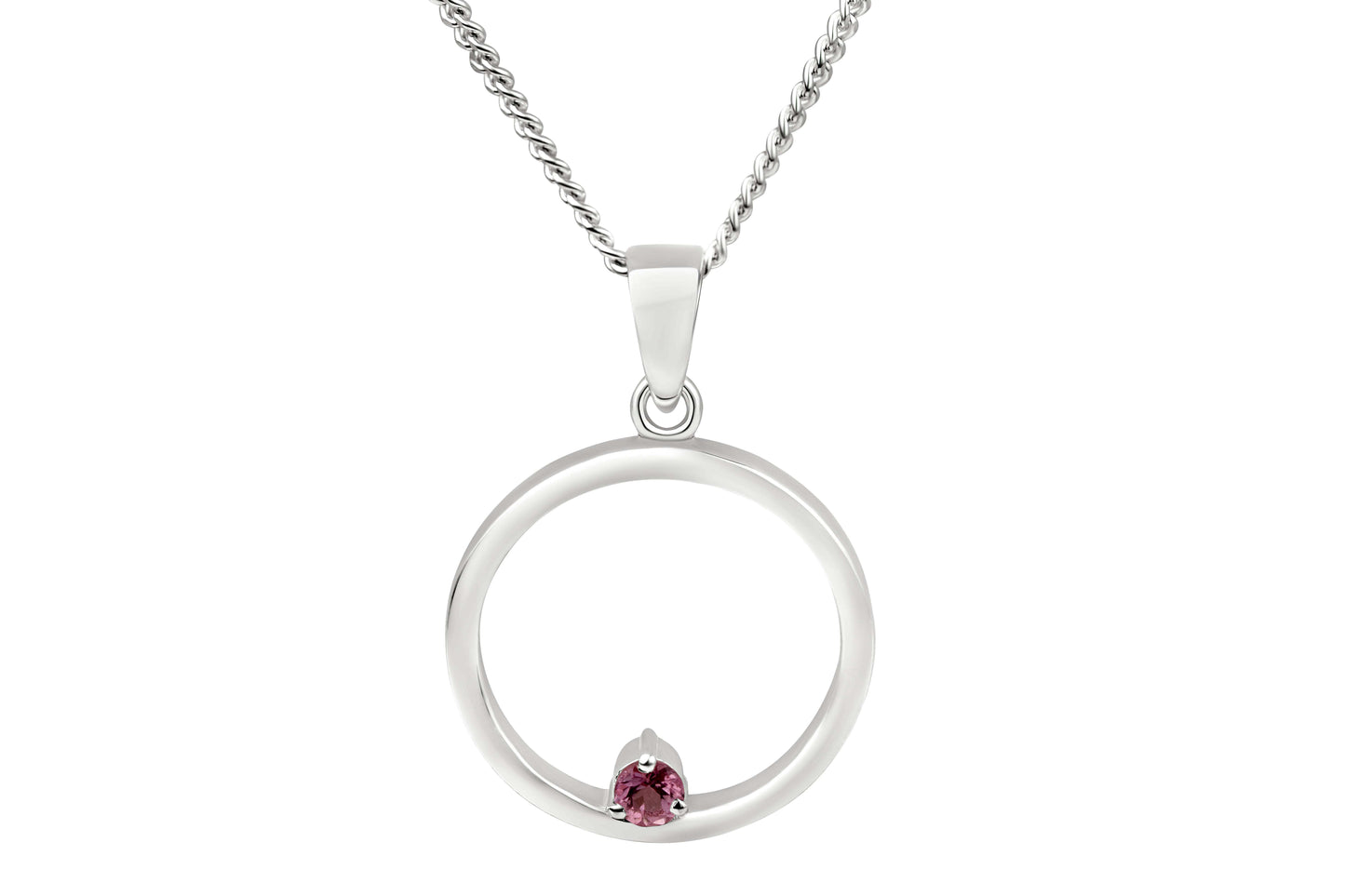 Pink tourmaline and sterling silver circle pendant