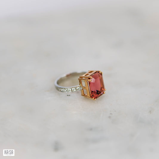 Dazzling Pink Tourmaline and Diamond Ring in 18k rose and white gold