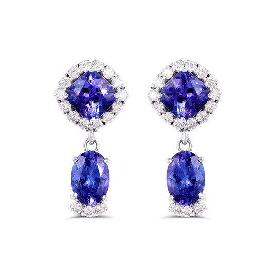 Tanzanite and diamond drop earrings in 14K white gold