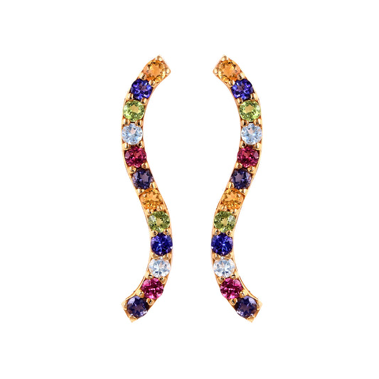 Citrine, tanzanite, peridot, blue topaz and rhodolite earrings in 14K yellow gold