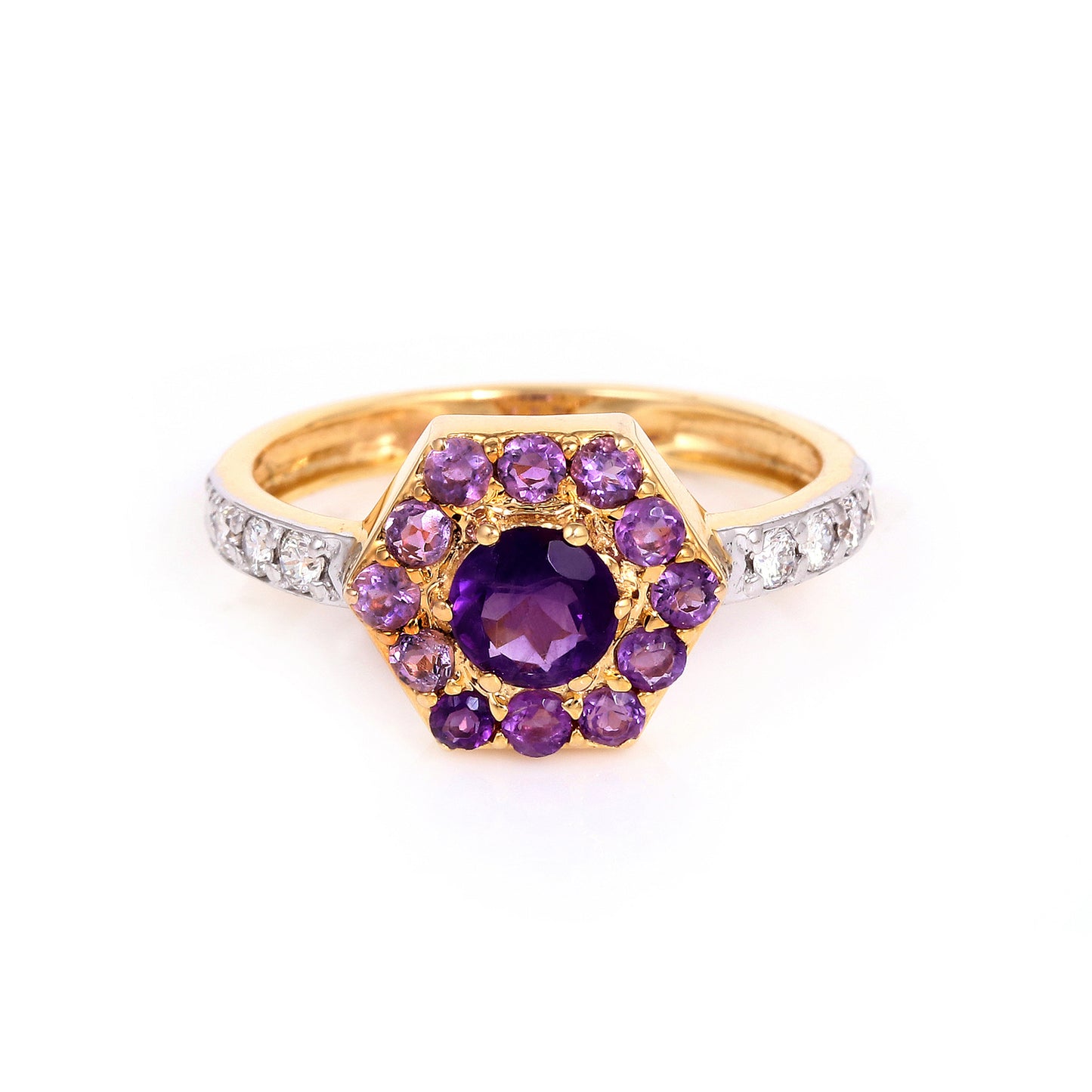 Amethyst and Diamond ring in 14K yellow gold