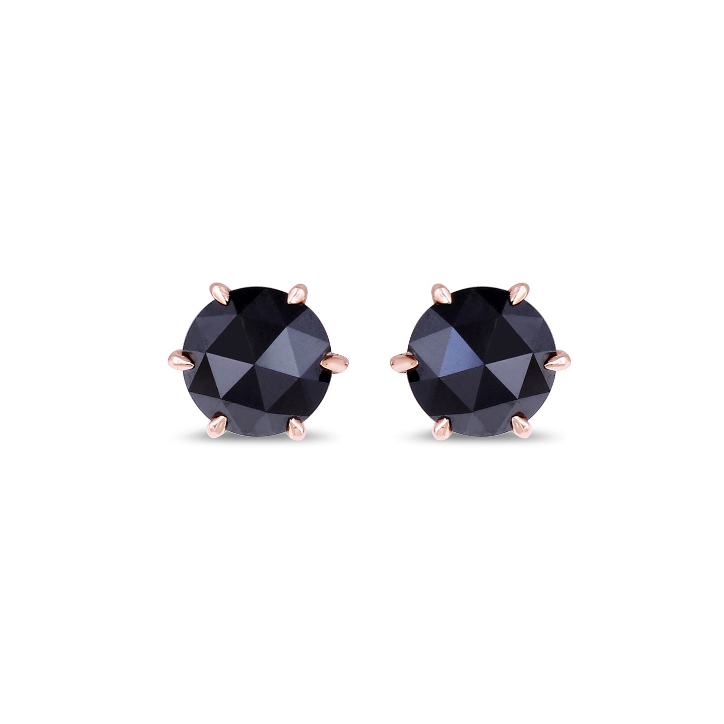 Black diamond stud earrings in 14K rose gold