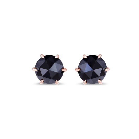 Black diamond stud earrings in 14K rose gold