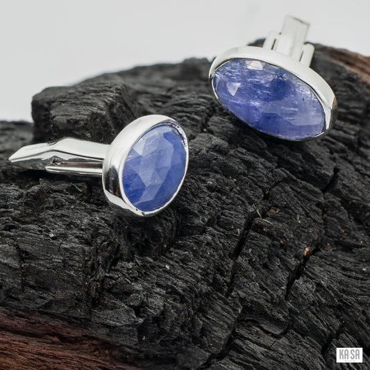 Tanzanite and sterling silver cufflinks