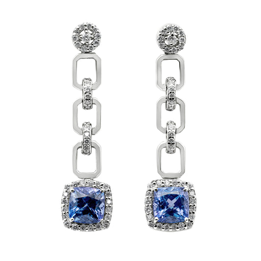 Tanzanite and diamond 18K white gold drop earrings