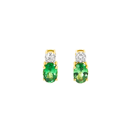 Tsavorite and Diamond 18 Carat Yellow Gold Stud Earrings