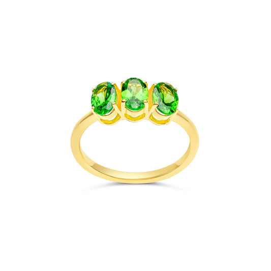 Tsavorite trilogy ring in 18K yellow gold